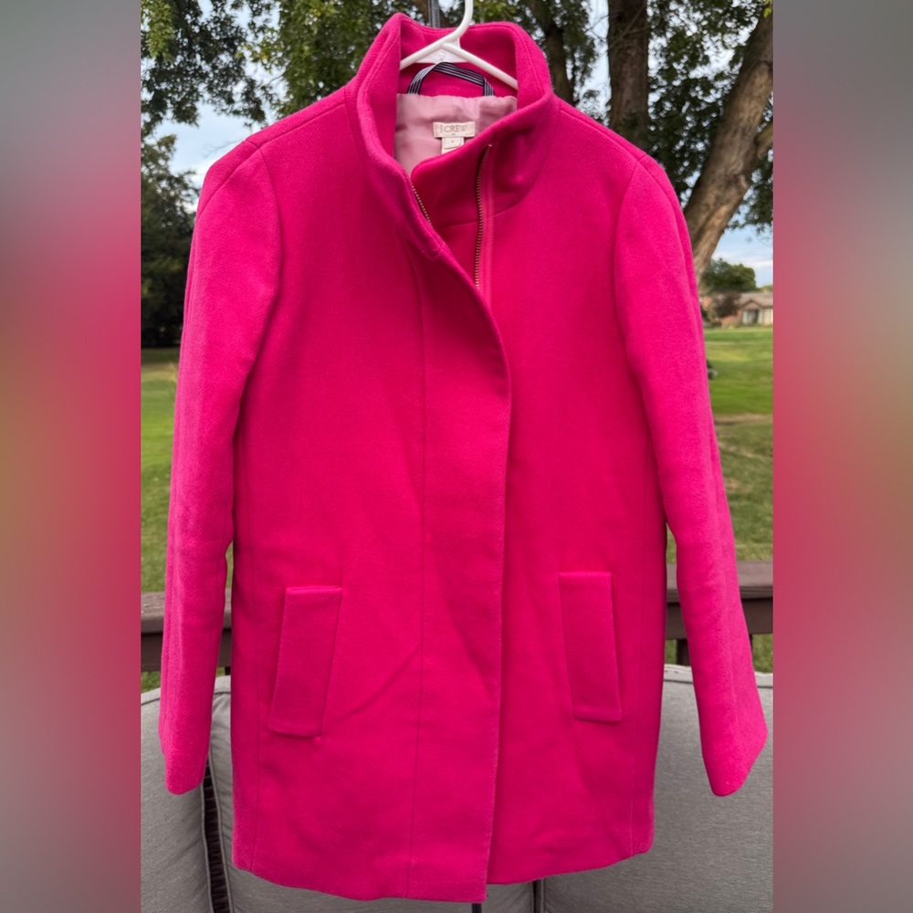J.Crew Stadium-Cloth Wool Blend Trench Peacoat – Fuchsia Pink – Size 0